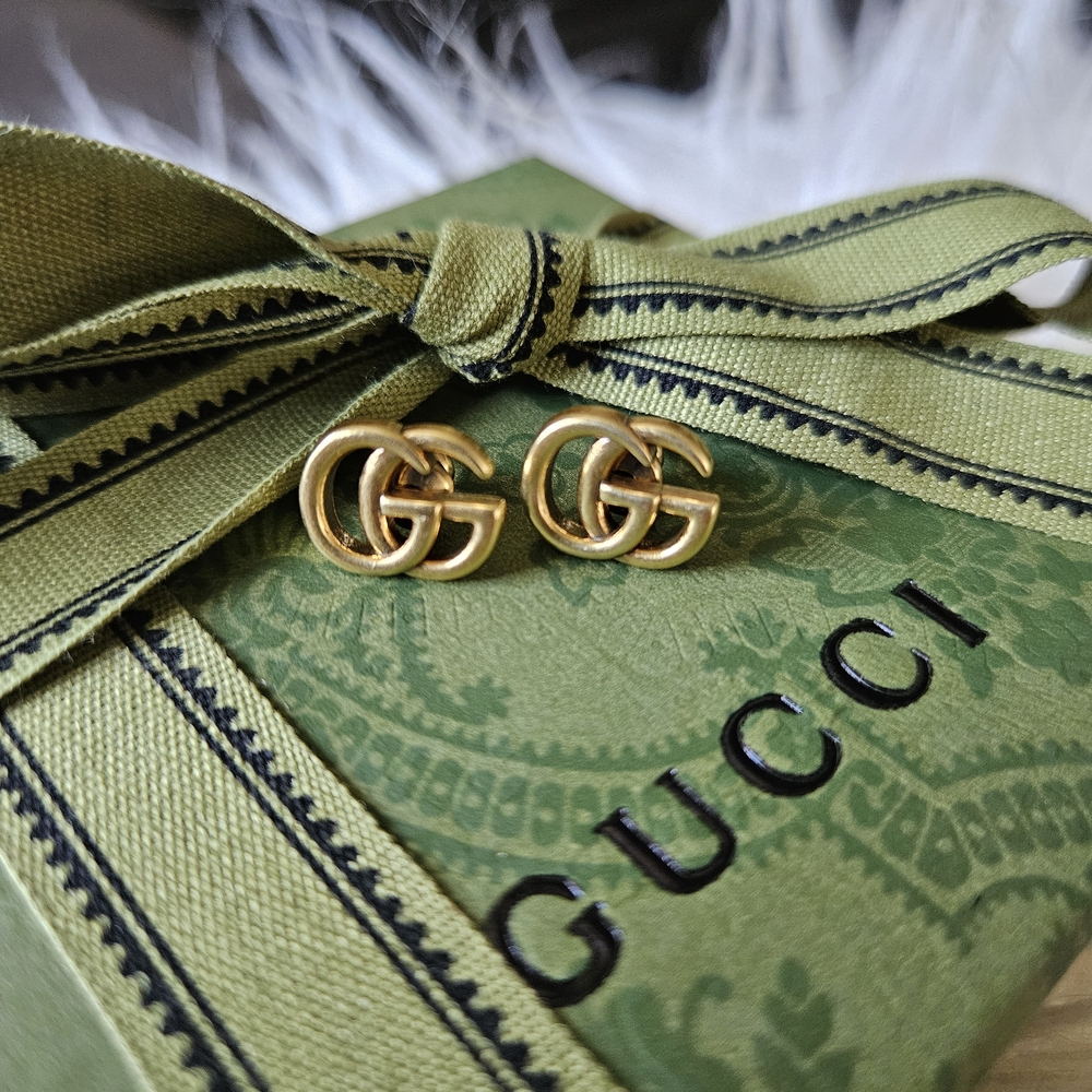Gucci Gold GG Logo Stud Earrings